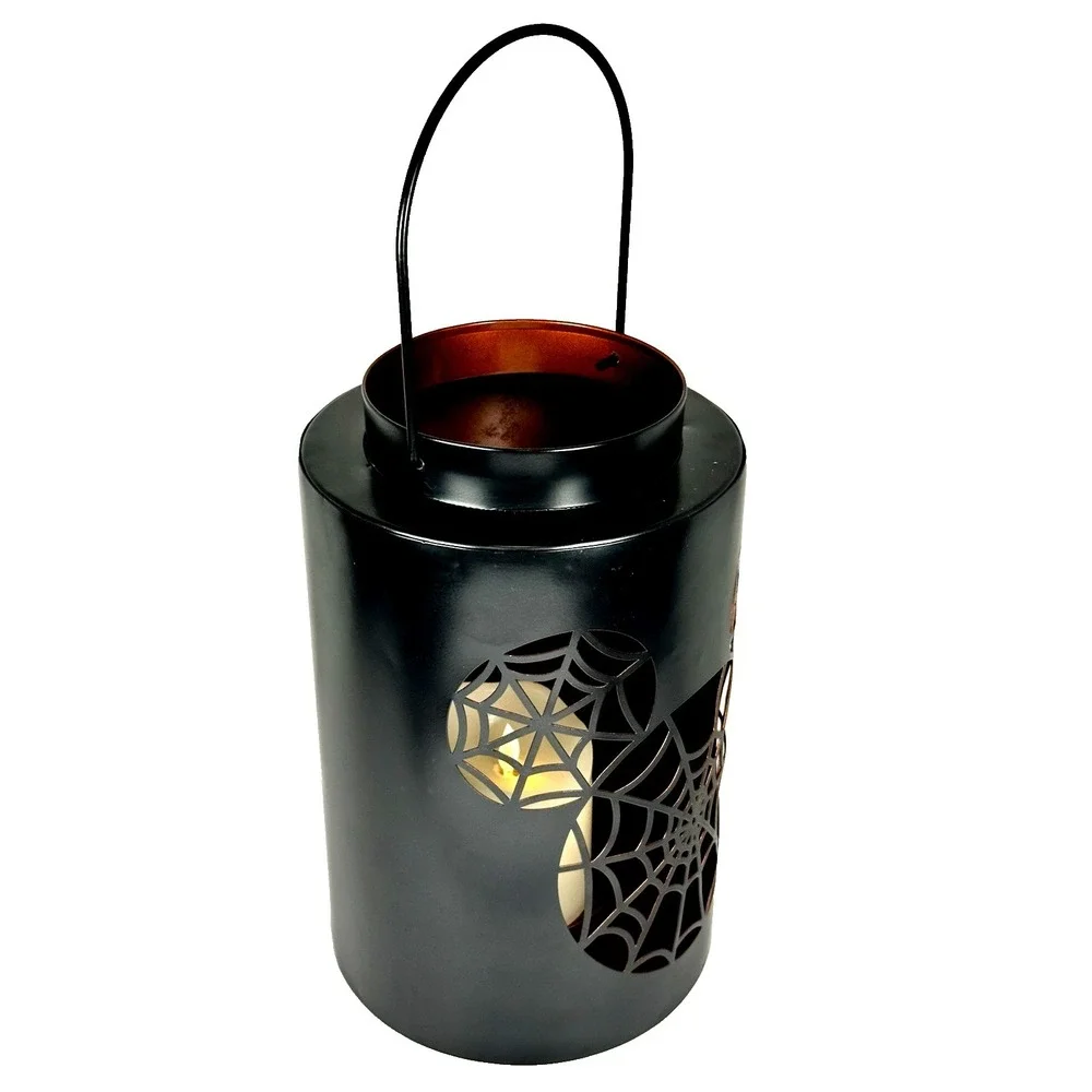 Disney Halloween Metal Lantern Mickey Spiderweb Cutout Black LED Holder NEW